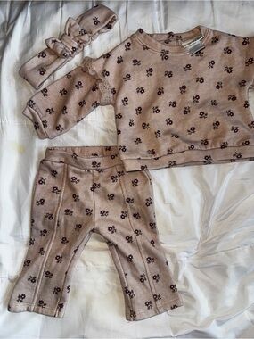 Nicole Miller Floral Sweatshirt Set with Headband - Mauve/Purple
